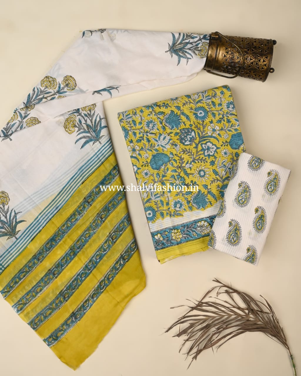 Shop unstitched block print cotton suits in jaipur (PRMUL574)