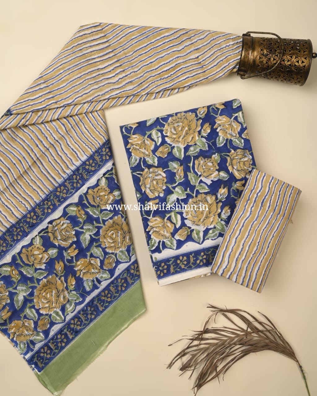 Shop unstitched hand block printed pure cotton suits online (PRMUL580)