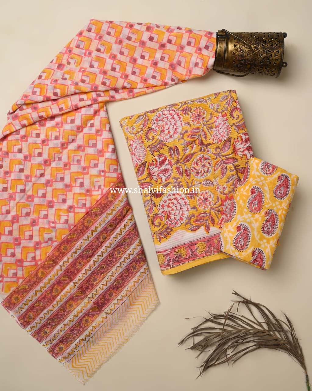 Shop sanganeri print textured line cotton suits (PRMUL590)