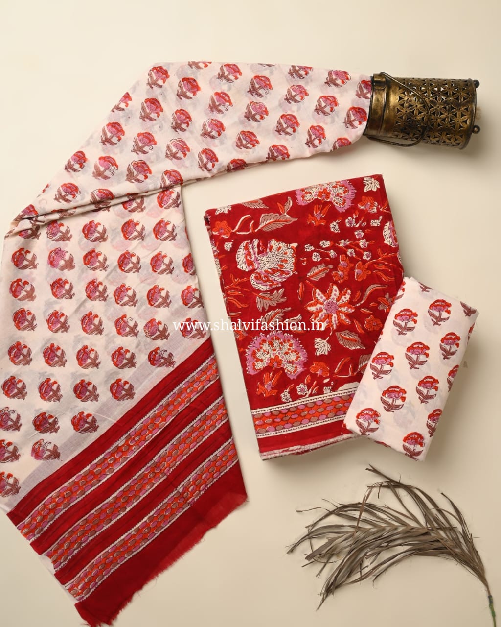 Shop unstitched block printed cotton suits online shopping (PRMUL599)