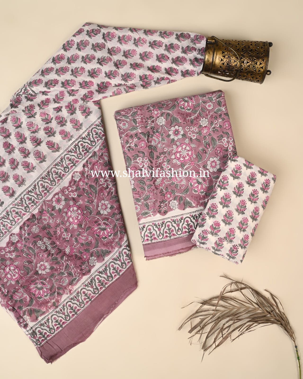 Shop hand block printed cotton suits online shopping (PRMUL652)
