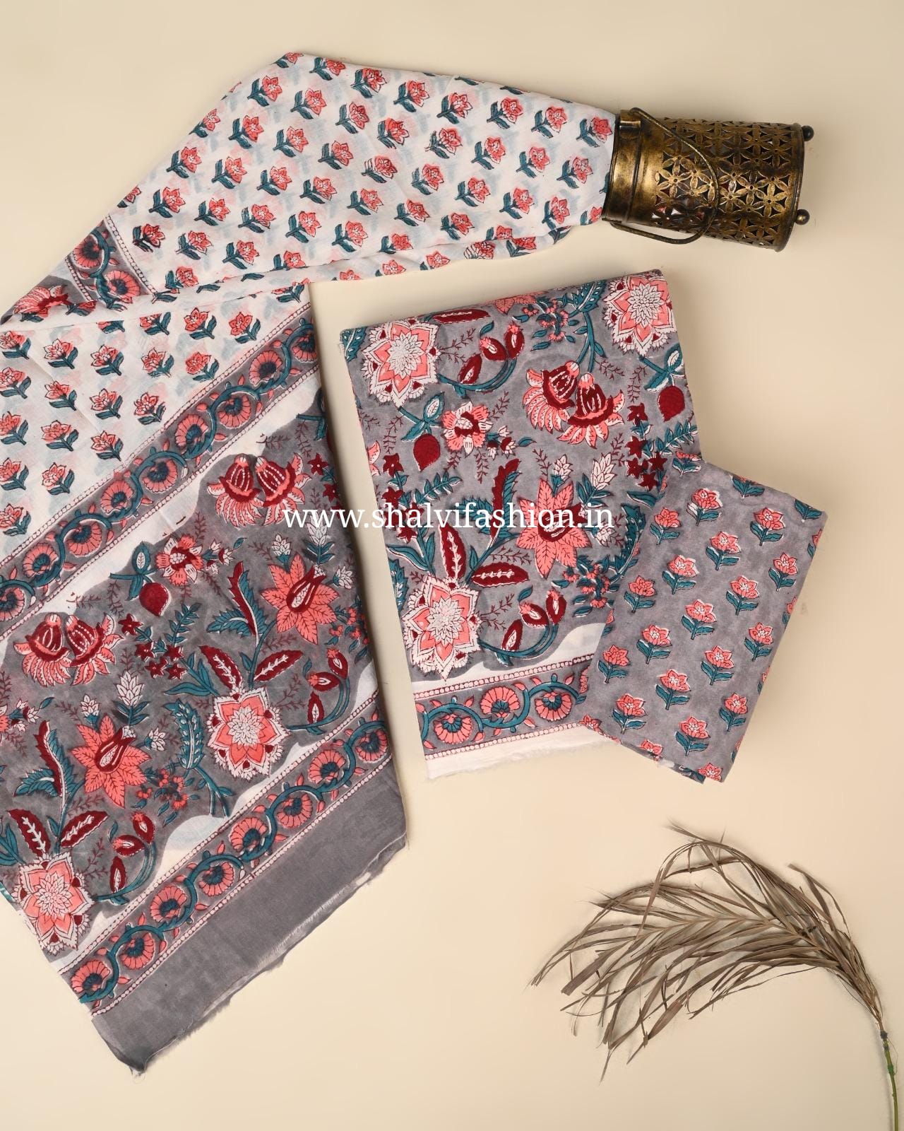 Shop sanganeri print cotton suits with mulmul dupatta (PRMUL657)