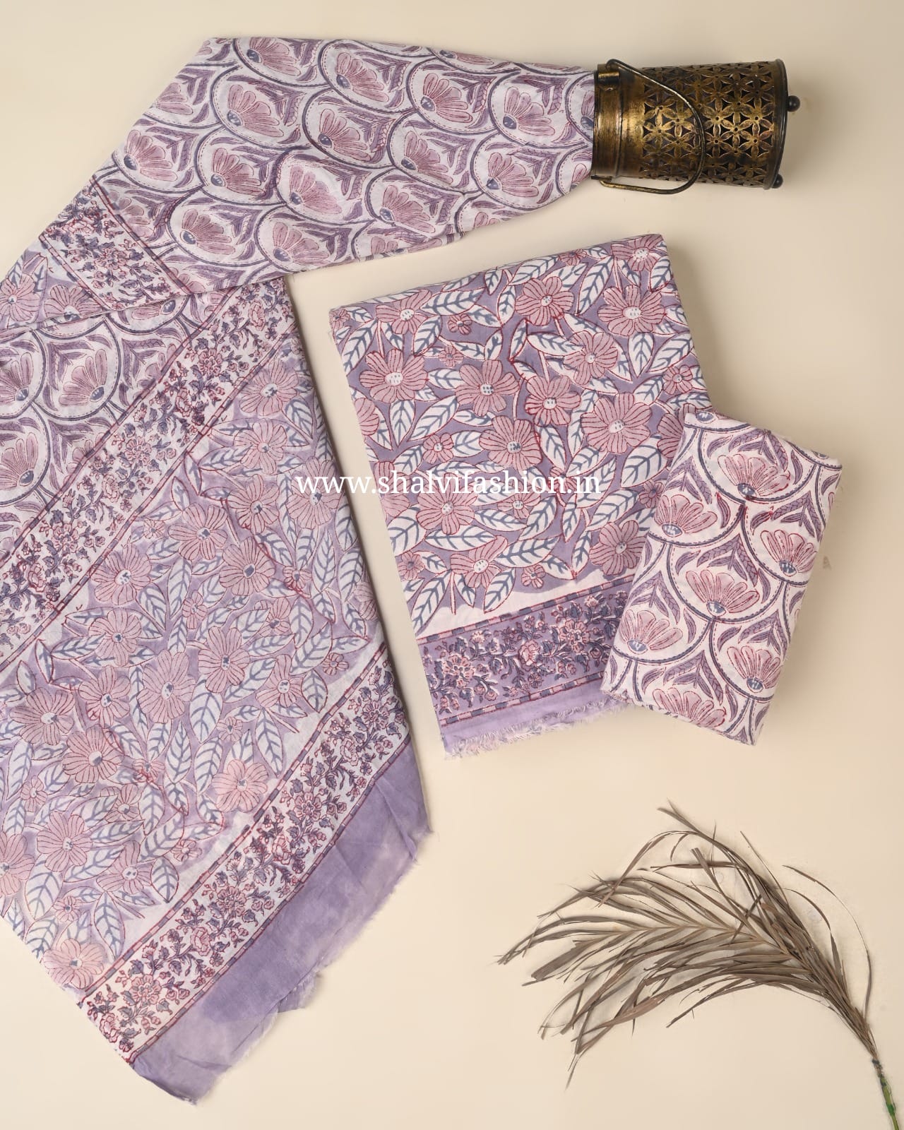 Shop jaipuri printed cotton suits with mulmul dupatta (PRMUL666)