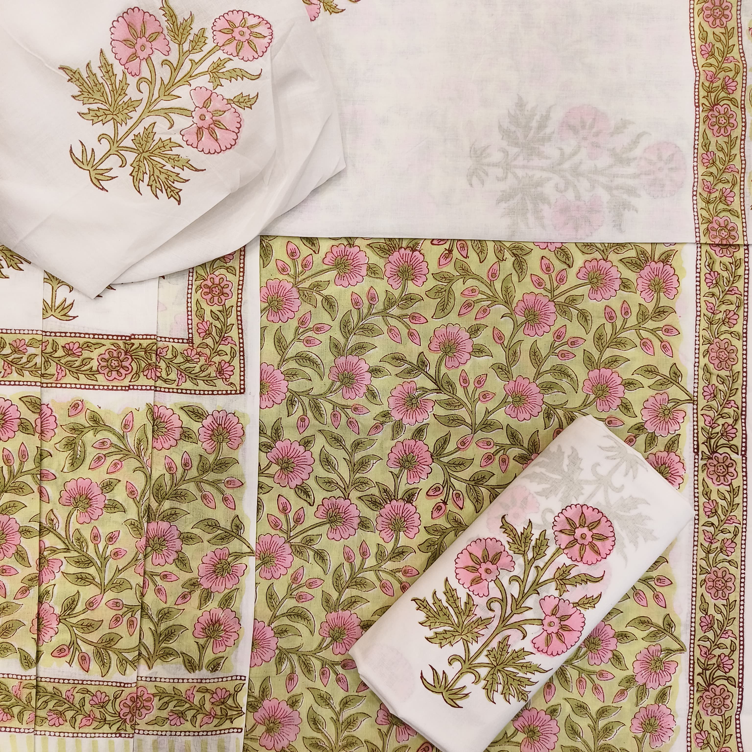 Designer Block Print Pure Cotton Suit with Mulmul Dupatta (PRMUL67) - ShalviFashion