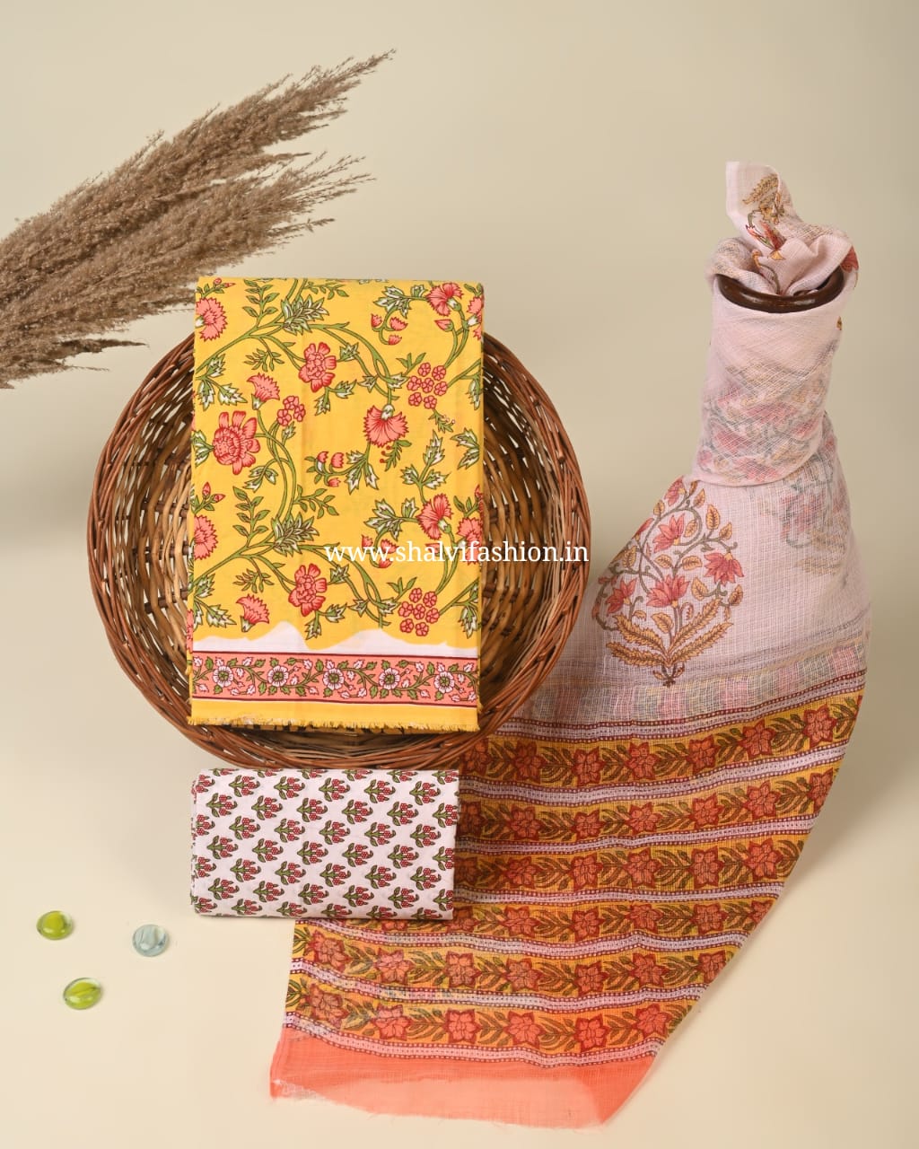 Shop sanganeri screen print cotton suits with kota dupatta (RKD107)