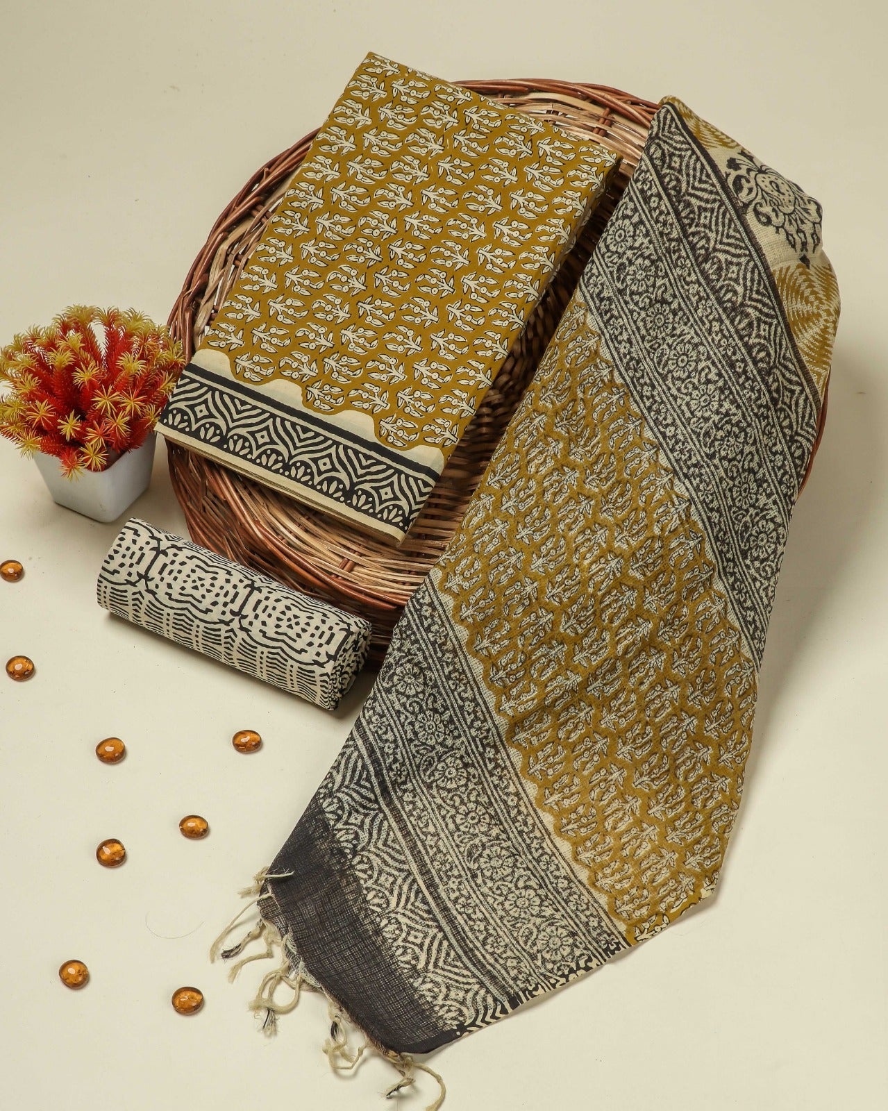 Shop block print cotton suit sets with doria dupatta (RKD18)