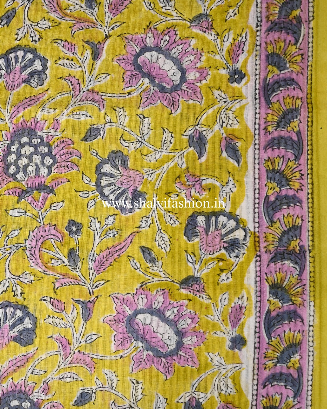 Yellow Jaal Print Textured Line Cotton Suit Set with Kota Doria Dupatta (3CKD744)