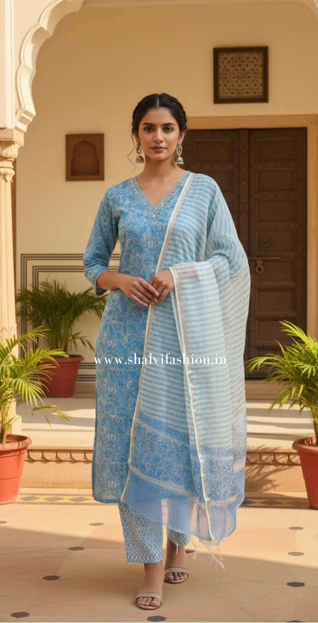 Shop hand block print kota doria suits online shopping (CSS431)