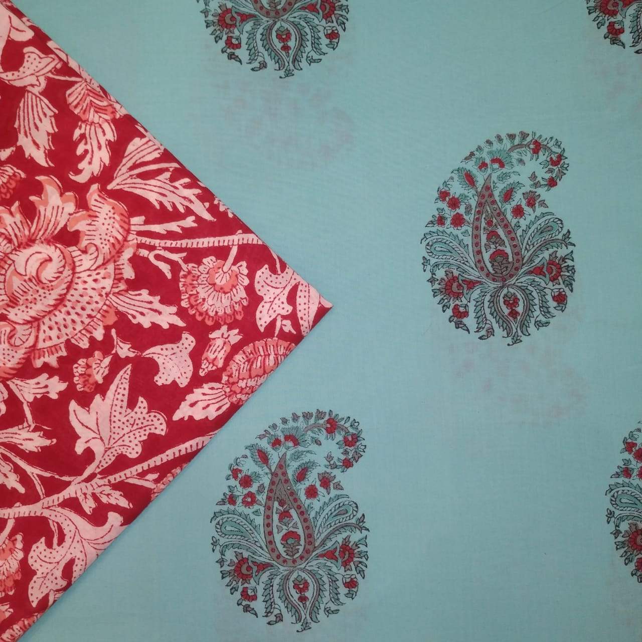Designer Hand Block Print Pure Cotton Running Fabric  (2PBP42) - ShalviFashion