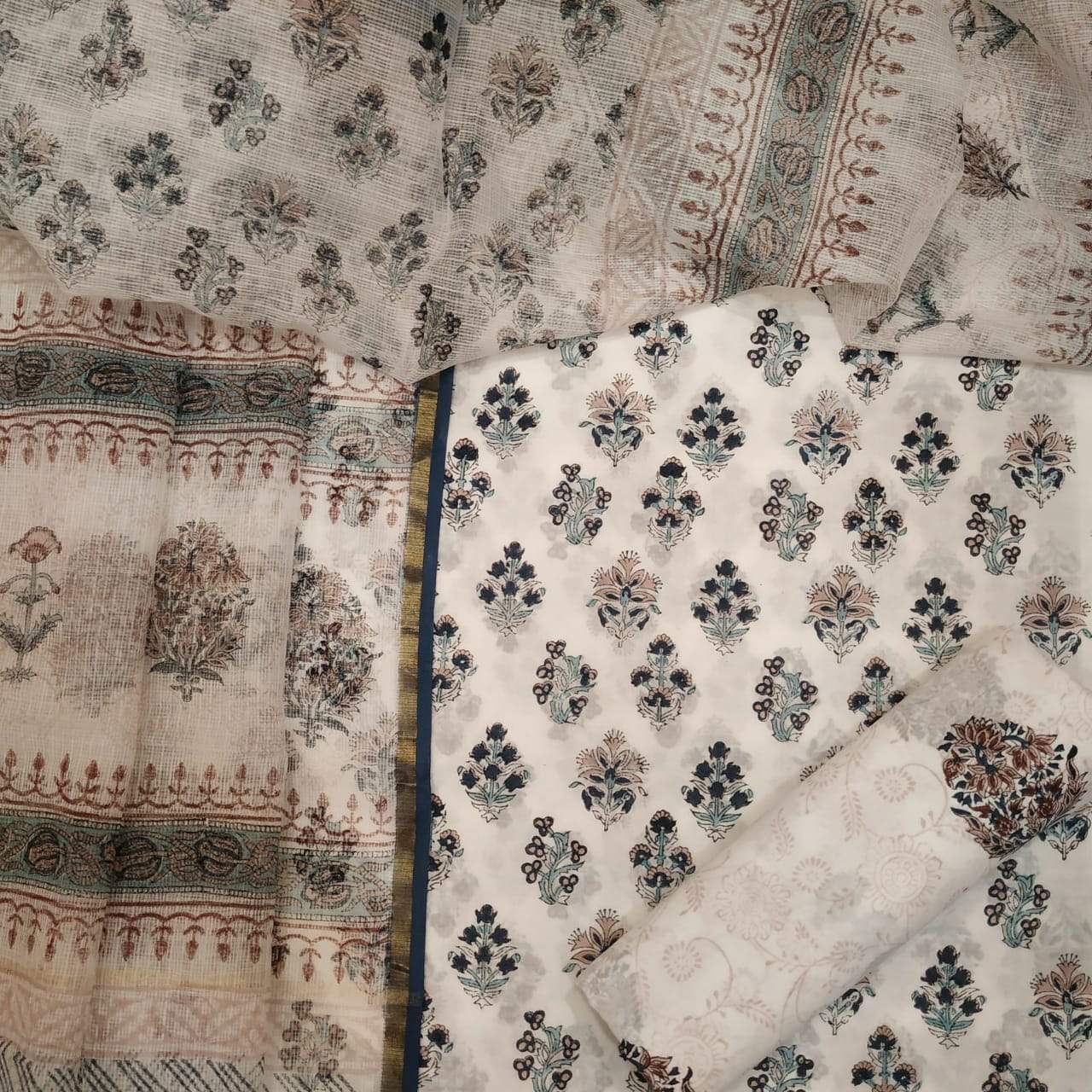Designer Kota Doria Dupatta Premium Cotton Suits (3CKD107) - ShalviFashion