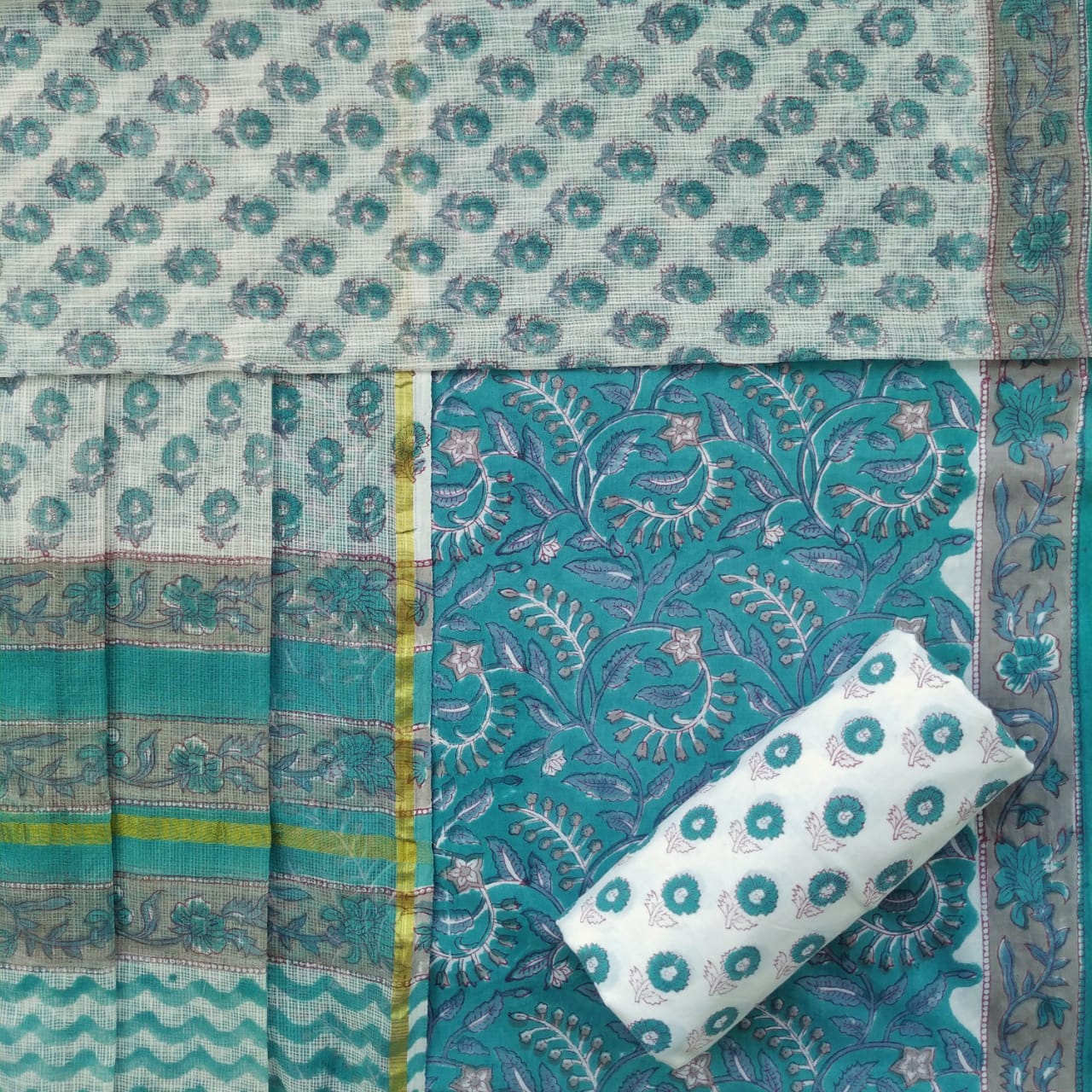 Shop unstitched cotton suit sets with koat doria dupatta (3CKD715)