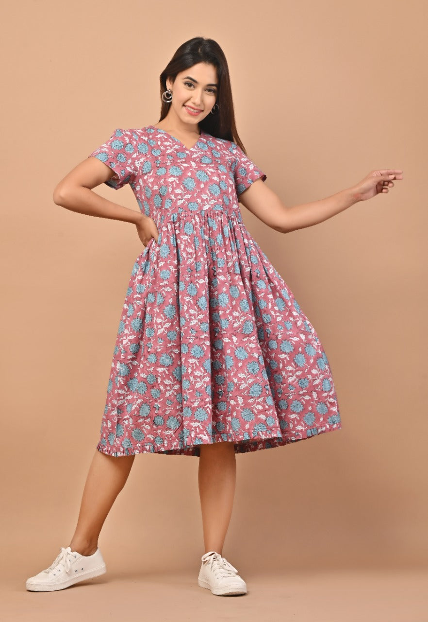 Shop traditional hand block print cotton dress in jaipur (CRD09)