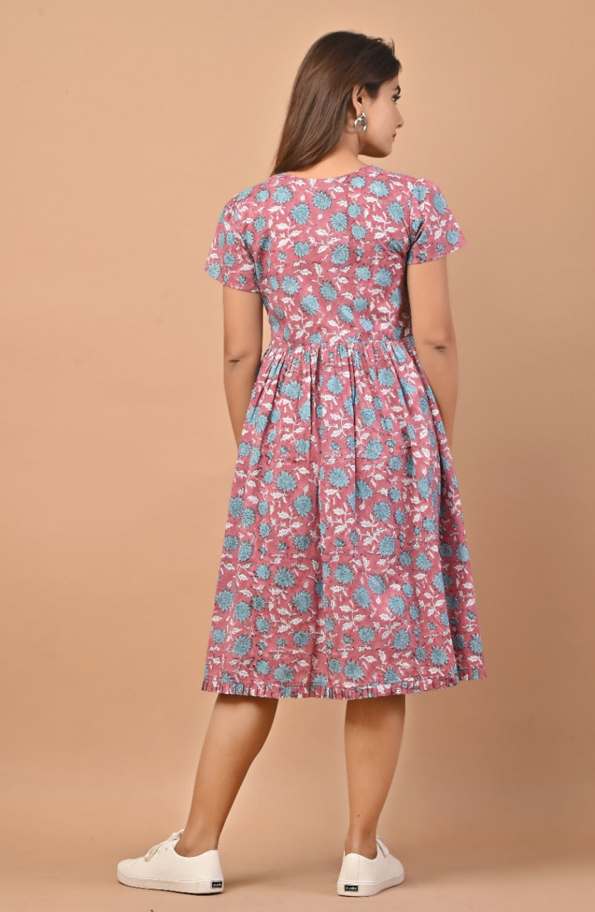Shop traditional hand block print cotton dress in jaipur (CRD09)