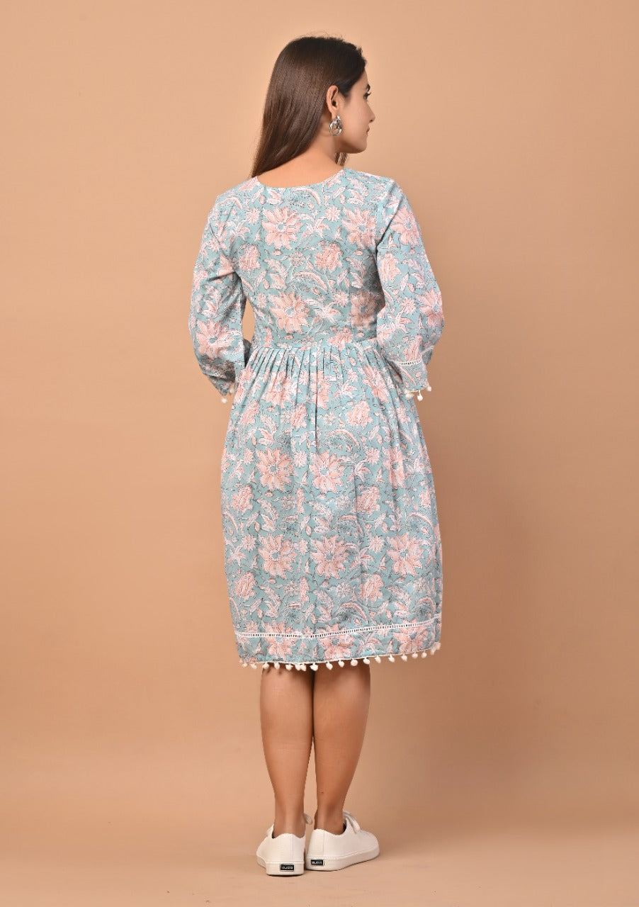 Shop block print pure cotton dresses online shopping (CRD10)