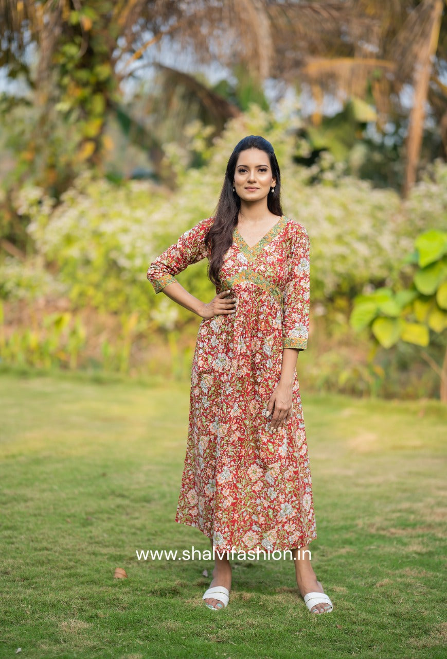 Shop hand block printed cotton dress online shopping (CRD16)