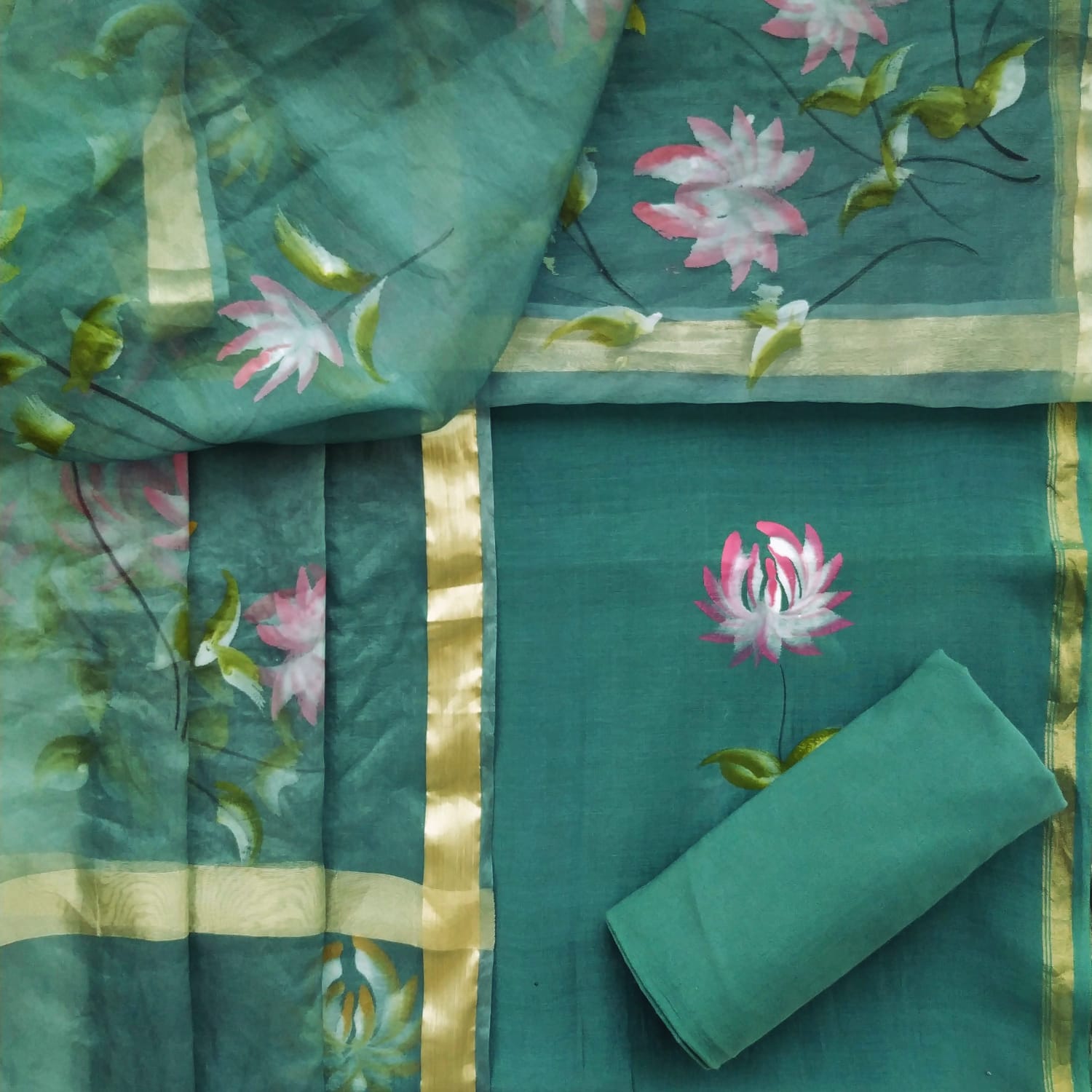 Chanderi Silk Suit with Organza Dupatta  (CHA263) - ShalviFashion