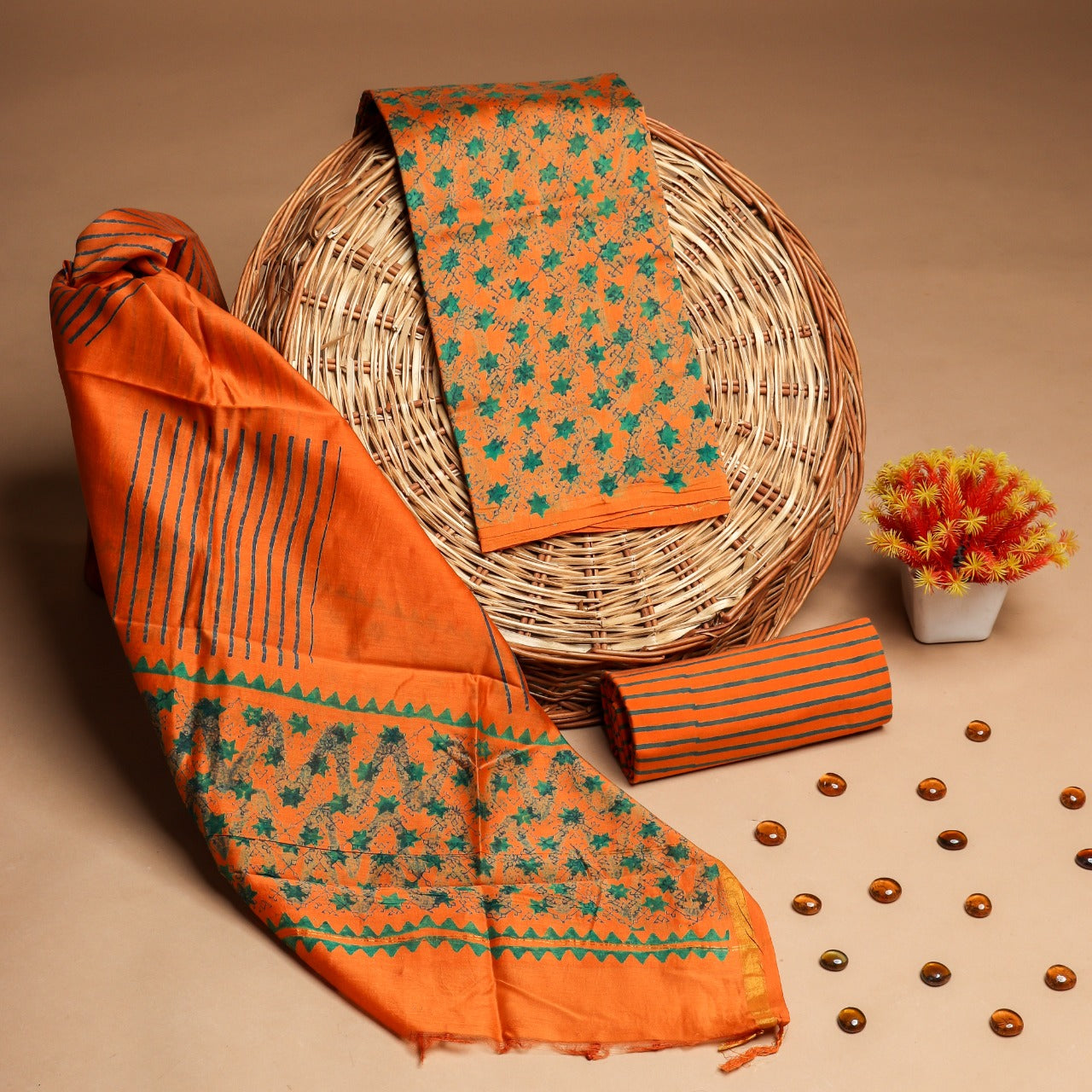 Premium Chanderi Dress Material with Chanderi Silk Dupatta (CHA283) - ShalviFashion