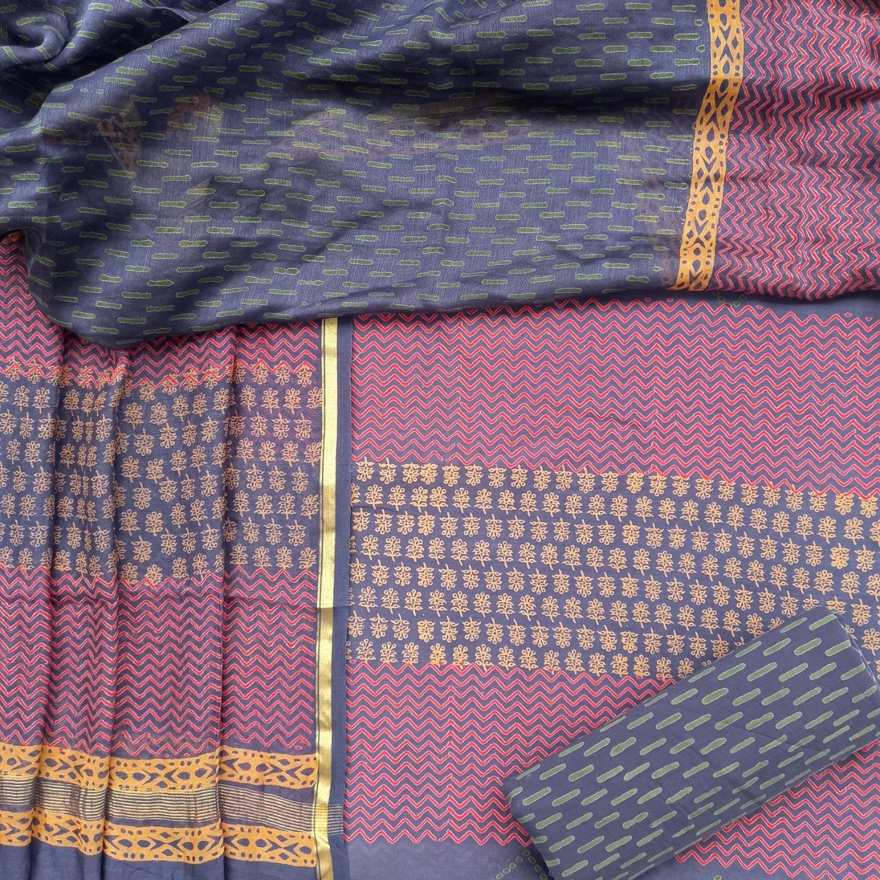 Premium Chanderi Dress Material with Chanderi Silk Dupatta (CHA286) - ShalviFashion