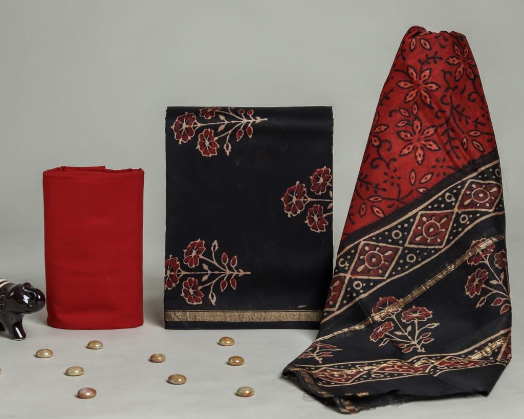 Shop unstitched ajrak print chanderi silk suits in jaipur (CHA289)