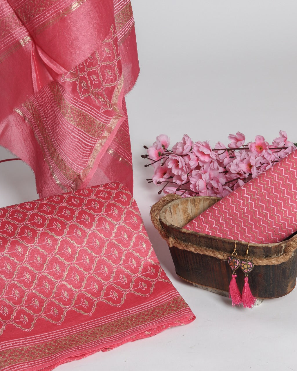 Shop Unstitched Block Print Chanderi Silk Suit sets Online (CHA320)