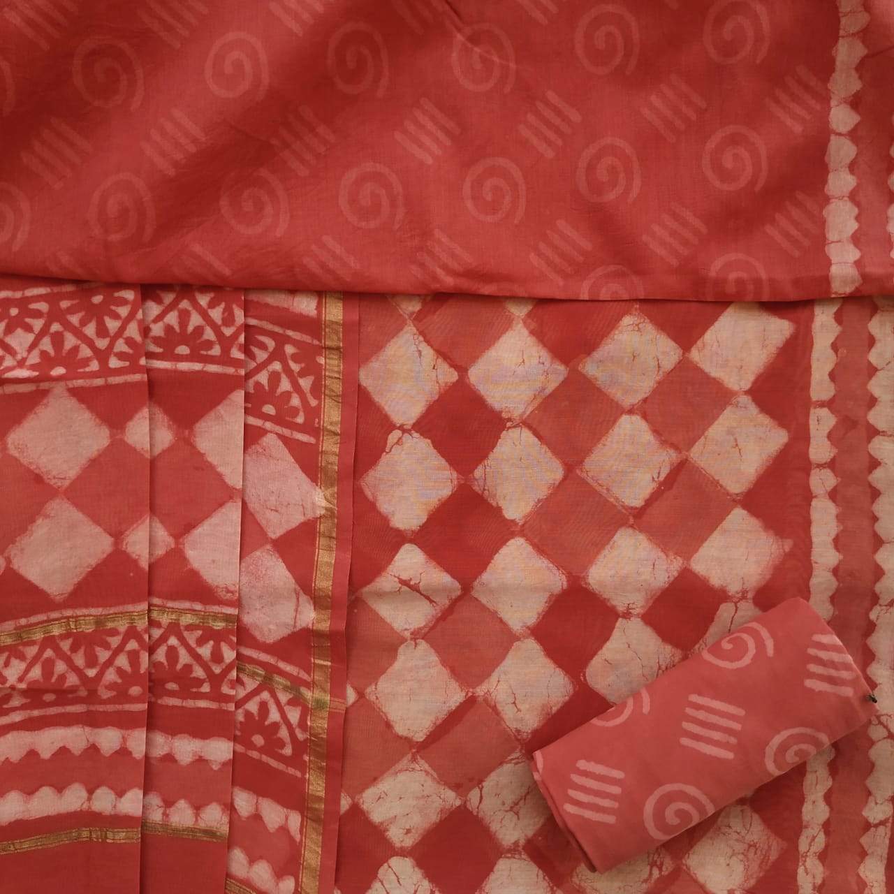 Shop Unstitched Hand Block Print Chanderi Silk Suit sets (CHA342)