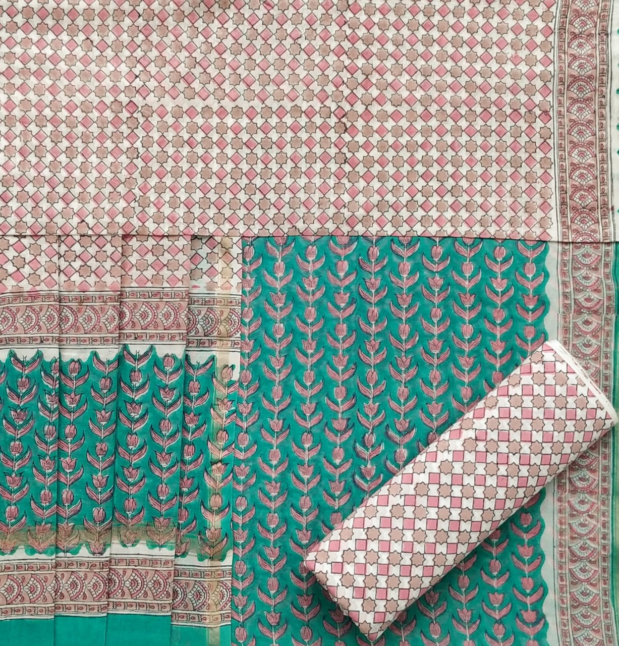 Shop Shalvi's Exclusive Hand Block Print Chanderi Silk Suit sets Online (CHA437)