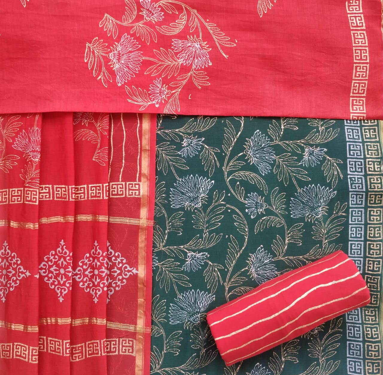 Shop Unstitched Hand Block Print Chanderi Silk Suit sets (CHA448)