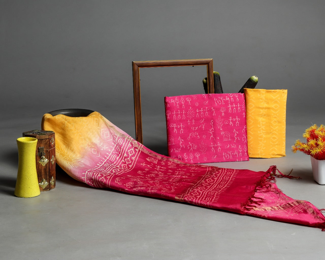 Shop Unstitched Hand Block Print Chanderi Silk Suit Sets (CHA481)