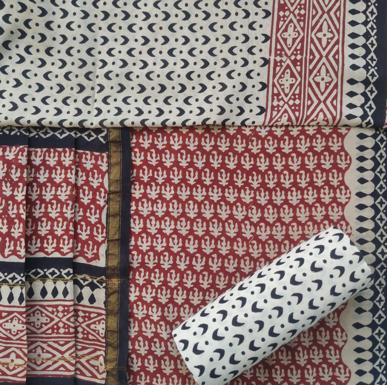 shop unstitched bagru print chanderi silk suit sets
