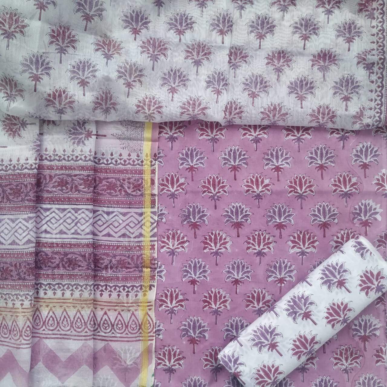Shop Unstitched Pure Cotton Suit with Premium Chanderi Silk Dupatta (CHD45)