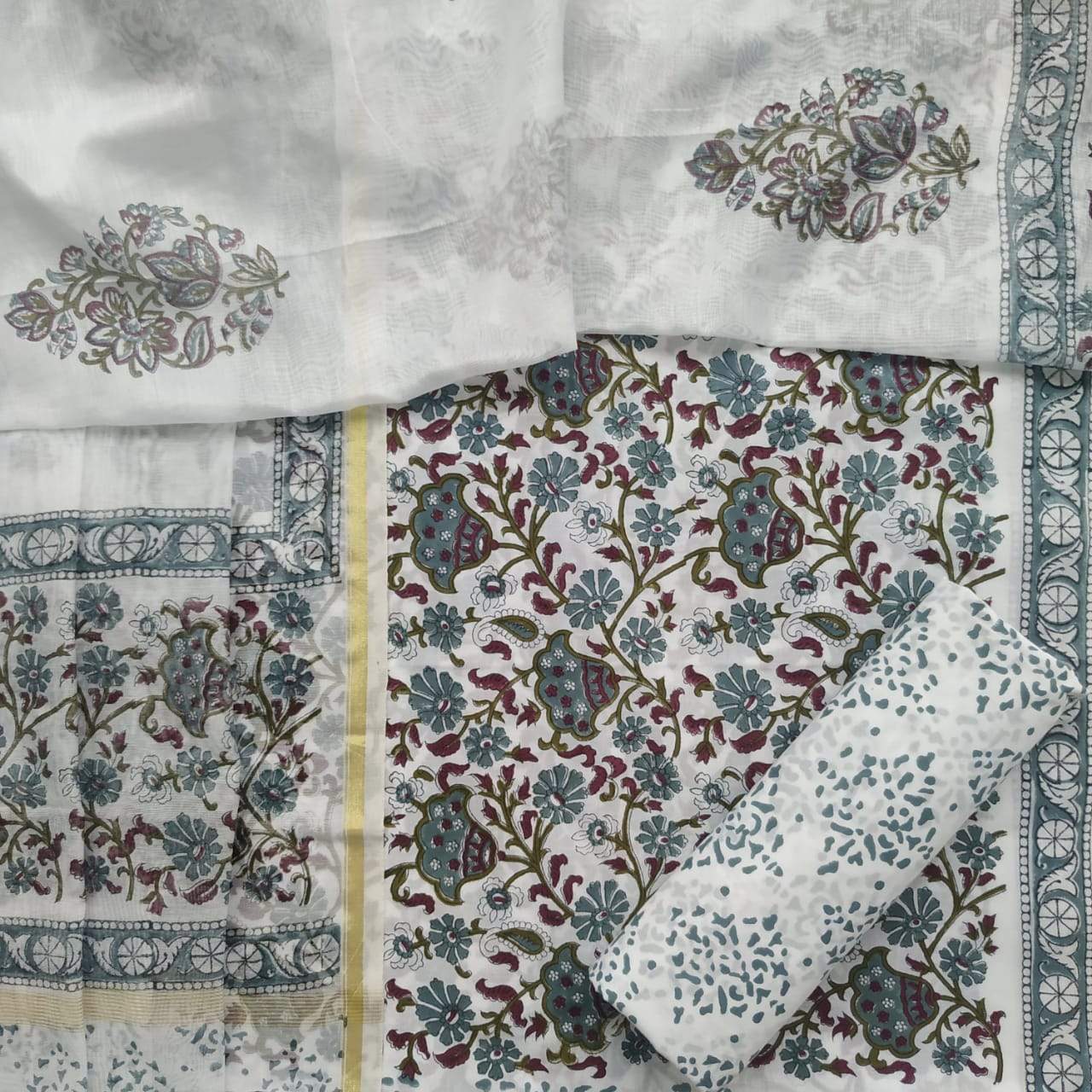 Shop Unstitched Pure Cotton Suits with Premium Chanderi Silk Dupatta (CHD53)