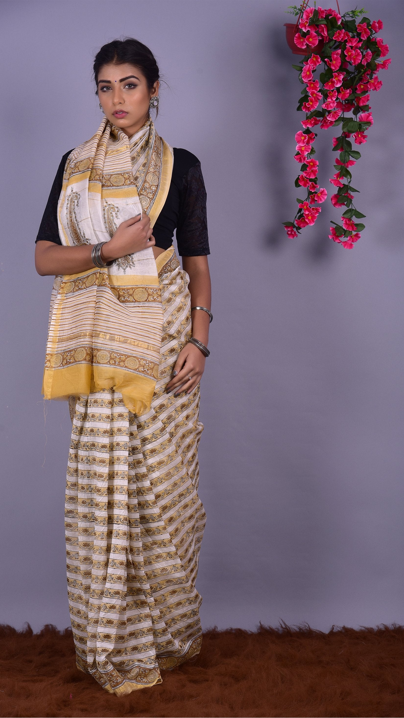Designer Handblock Print Chanderi Saree (CHSAR04) - ShalviFashion