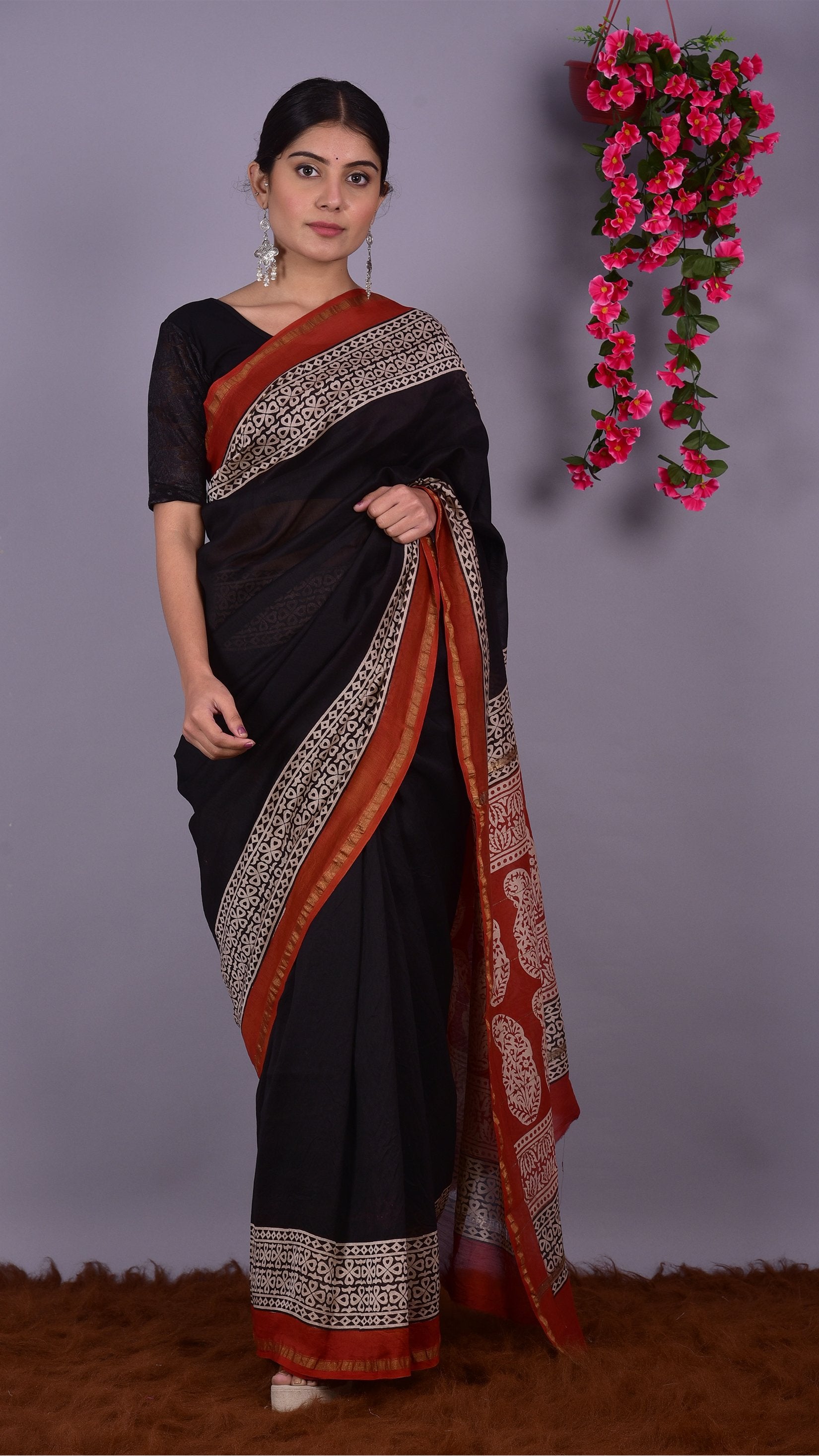 Designer Handblock Print Chanderi Saree (CHSAR08) - ShalviFashion