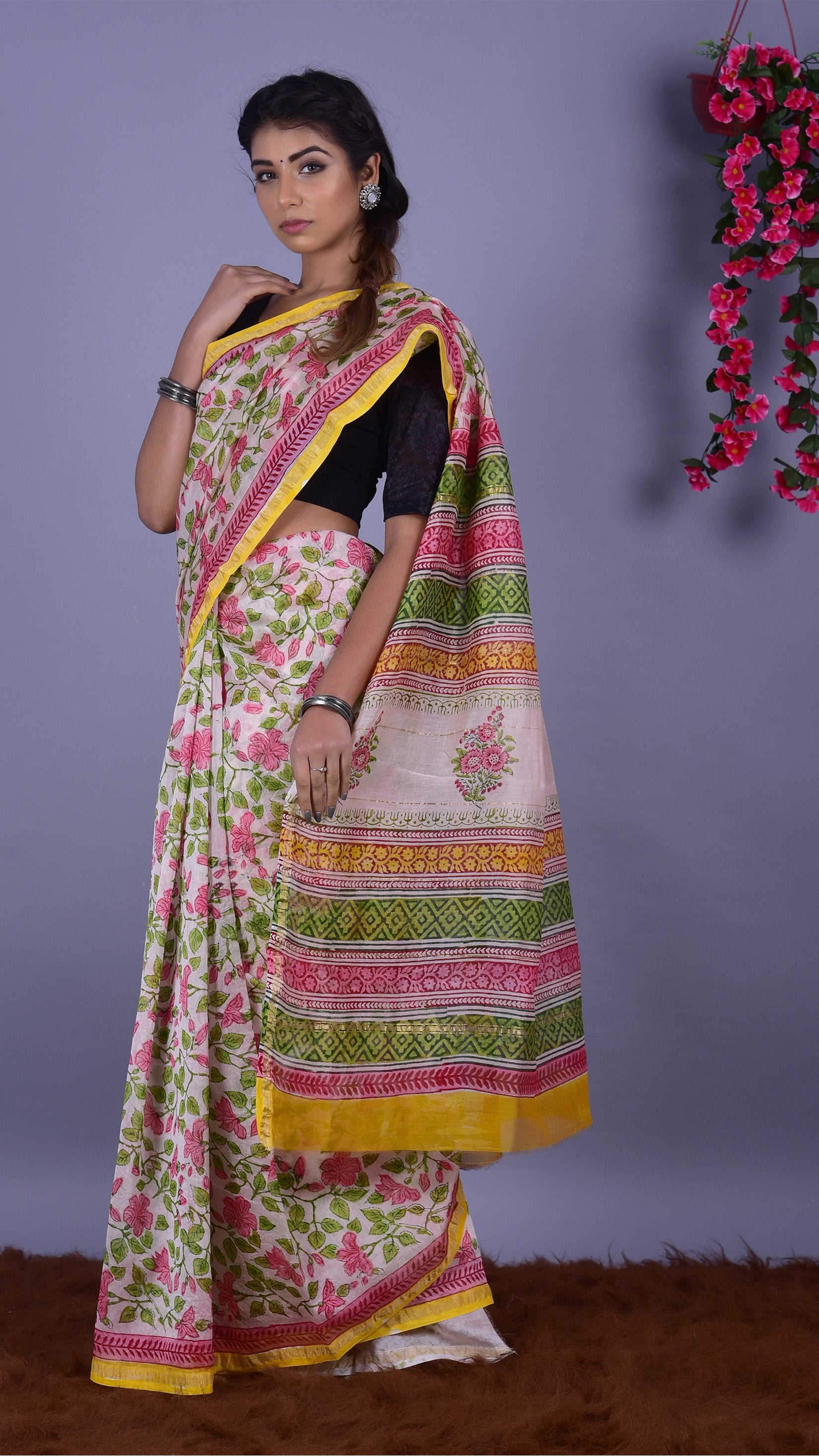 Designer Handblock Print Chanderi Saree (CHSAR12) - ShalviFashion