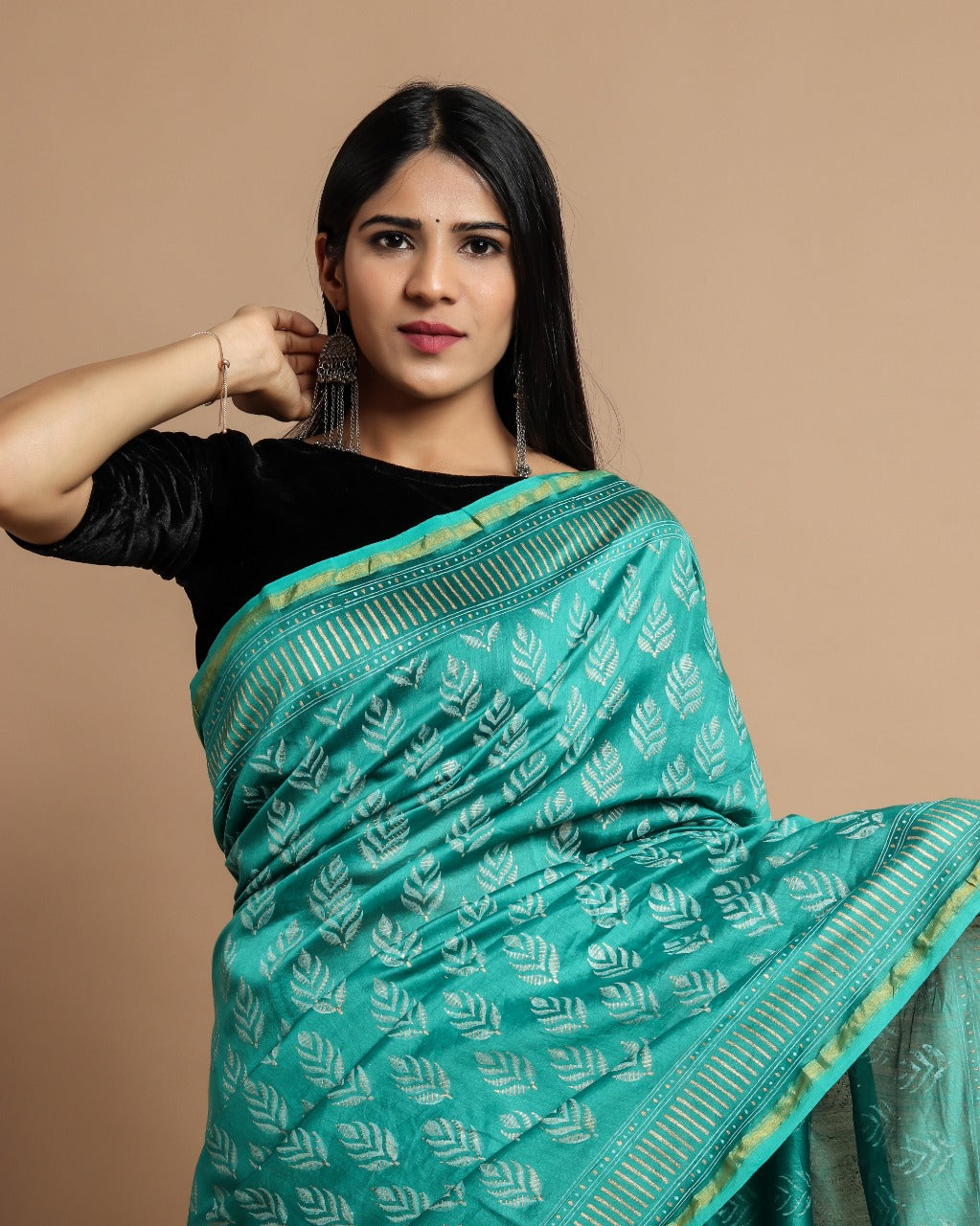 Shop Khadi Gold Print Premium Chanderi Sarees (CHSAR33)