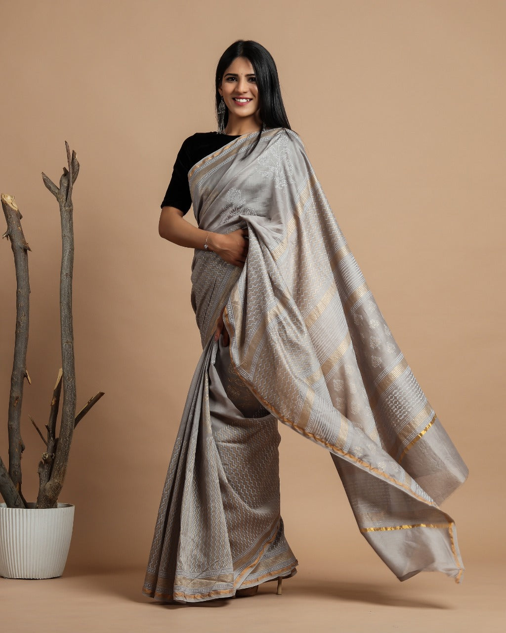 Shop Hand Block Print Premium Chanderi Sarees (CHSAR35)