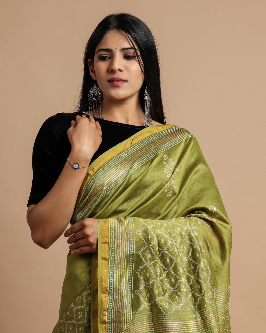 Shop Unstitched Khadi Gold Print Premium Chanderi Sarees (CHSAR36)