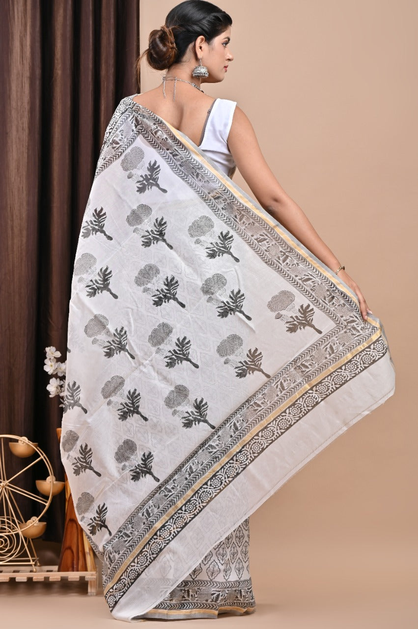 Shop hand block print chanderi silk sarees in jaipur (CHSAR44)