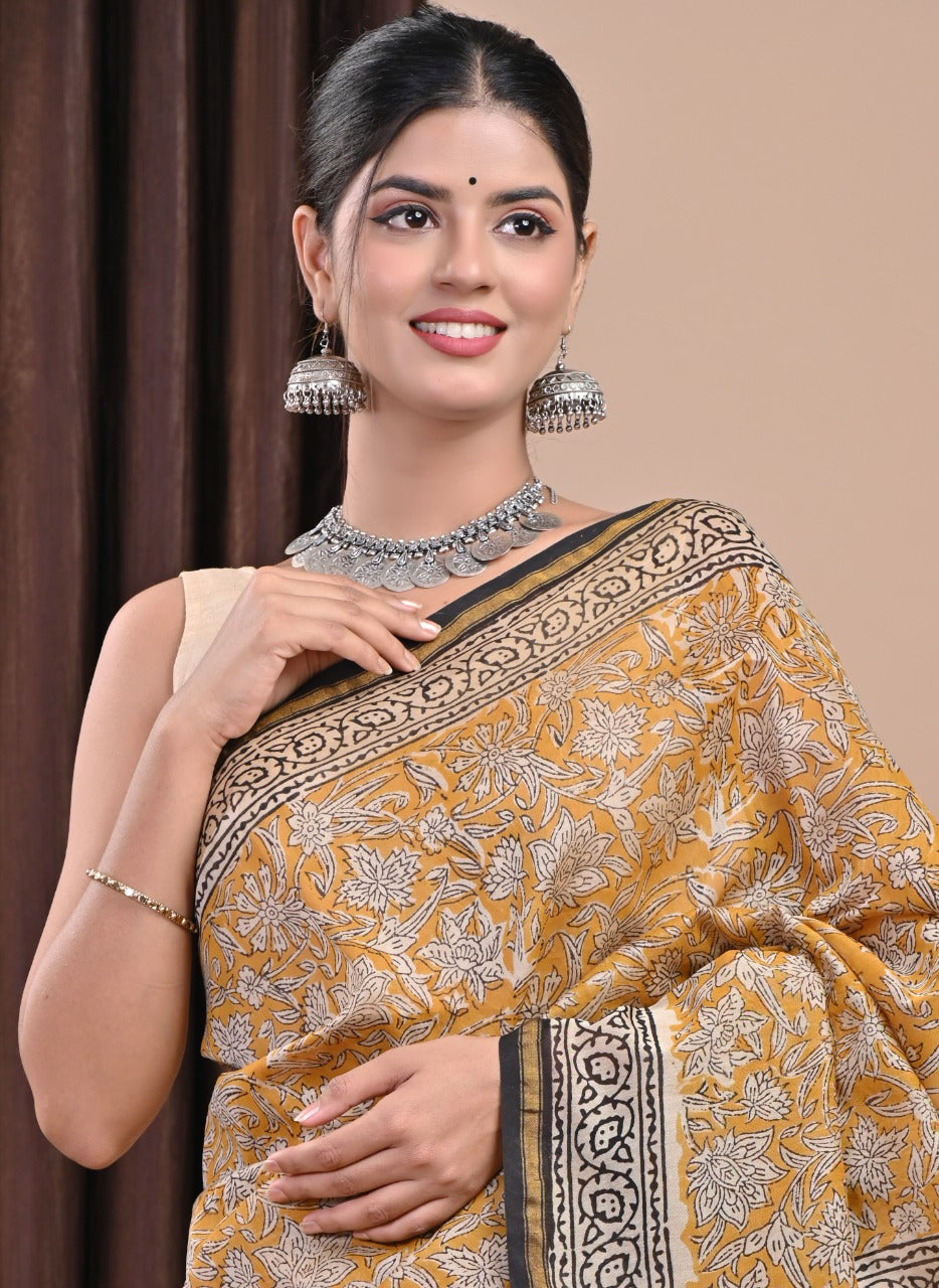 Shop bagru print chanderi silk sarees (CHSAR47)