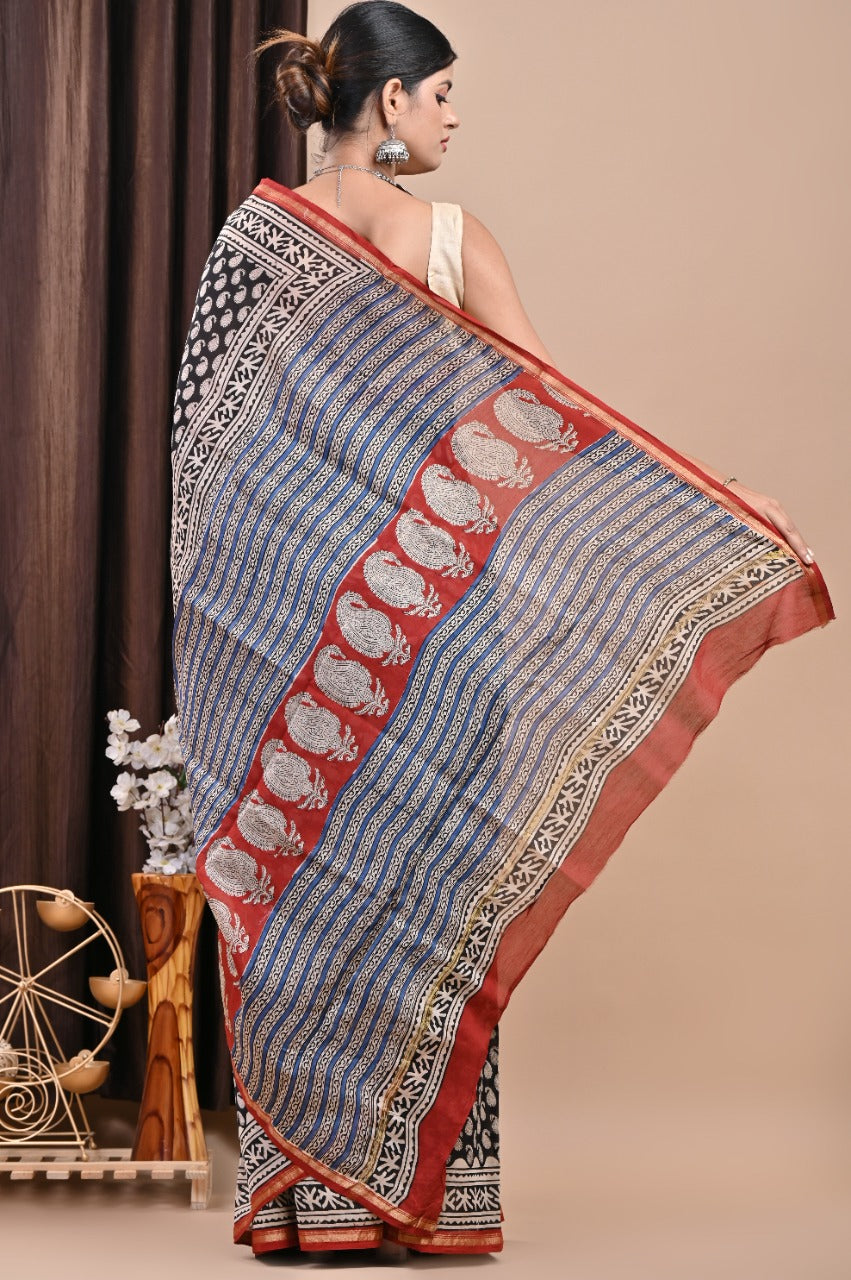 Shop bagru print chanderi saree online shopping (CHSAR48)