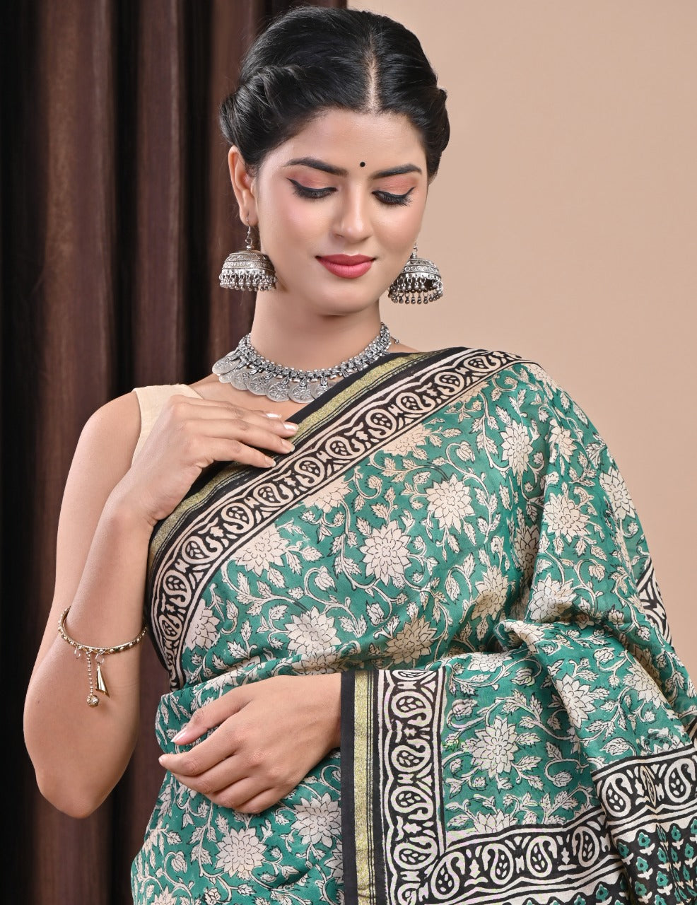 Shop block print chanderi silk sarees (CHSAR49)