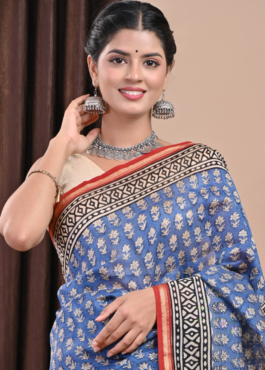 Shop bagru print chanderi silk sarees (CHSAR50)