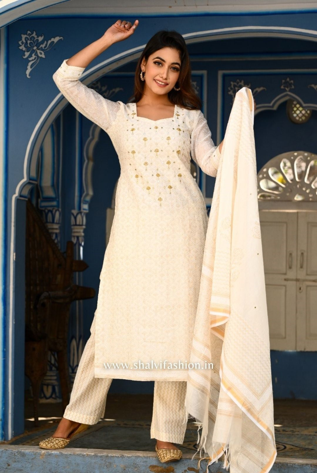 Shop zardosi work chanderi suits online shopping (CSS43)