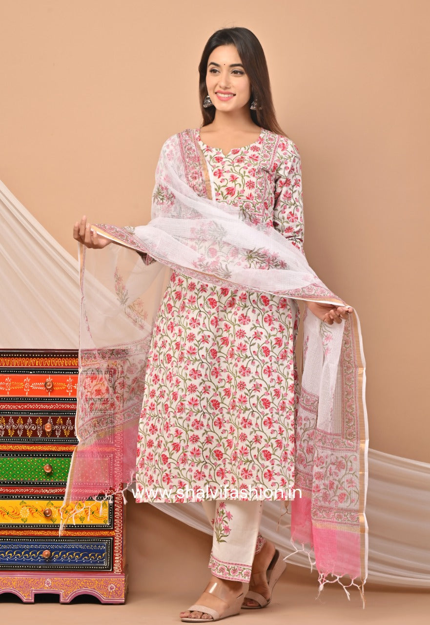 Shop jaipuri print cotton suit sets with kota doria dupatta online (CSS49KD)