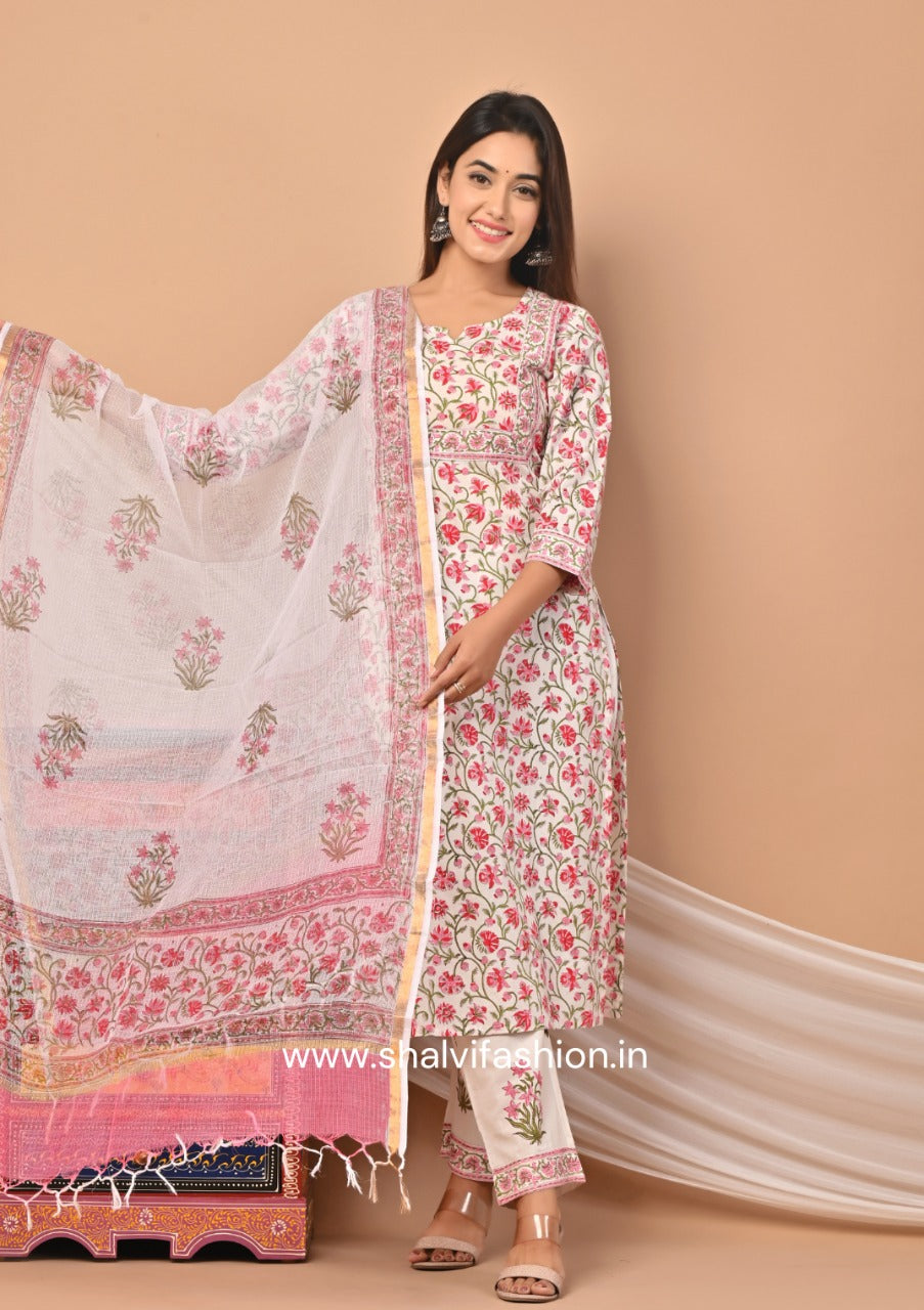 Shop jaipuri print cotton suit sets with kota doria dupatta online (CSS49KD)
