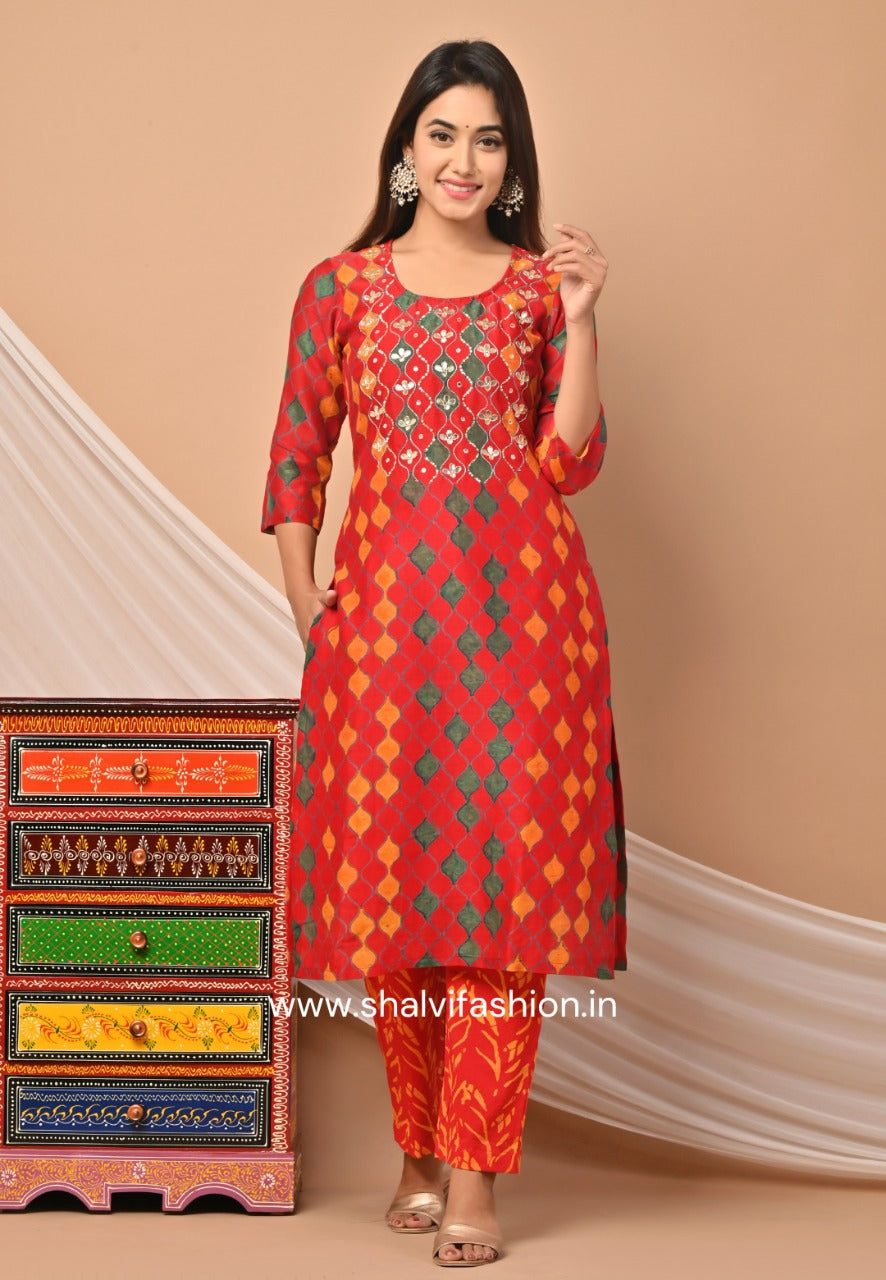 Shop pure chanderi hand block print suit sets online (CSS54)