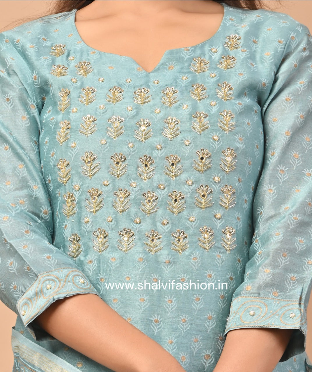 Shop zardosi hand work chanderi silk suit sets online (CSS55)