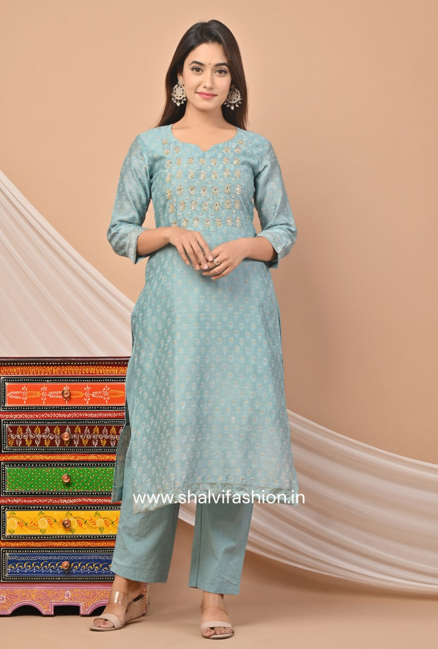 Shop zardosi hand work chanderi silk suit sets online (CSS55)