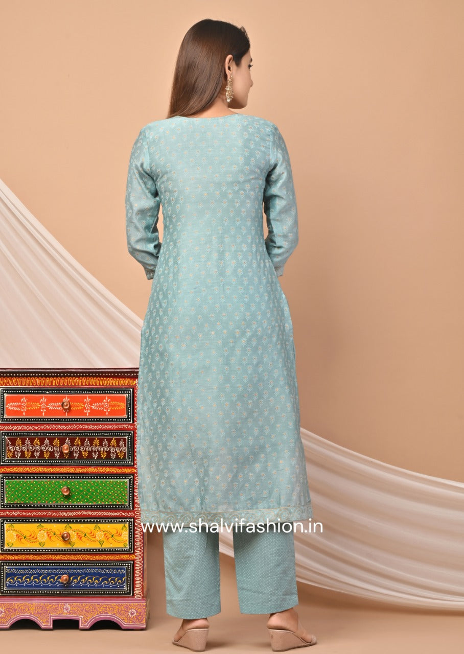 Shop zardosi hand work chanderi silk suit sets online (CSS55)