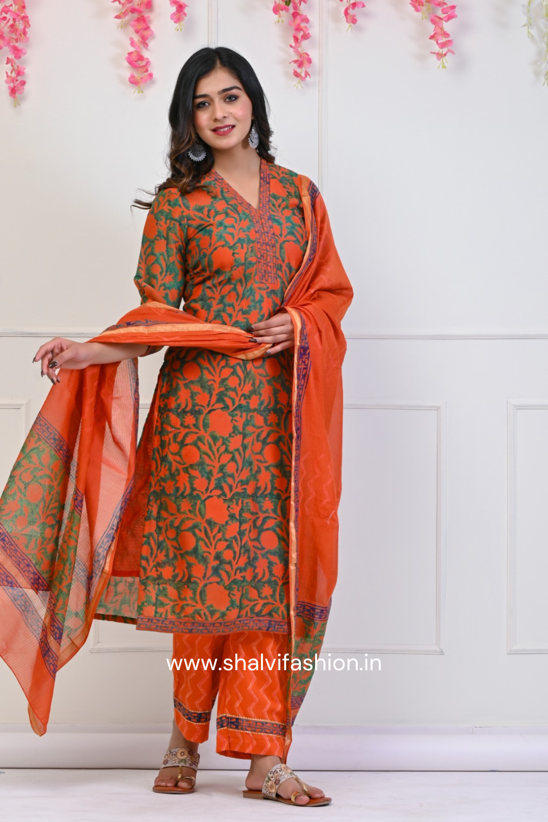 Shop block print chanderi silk suits online (CSS64)